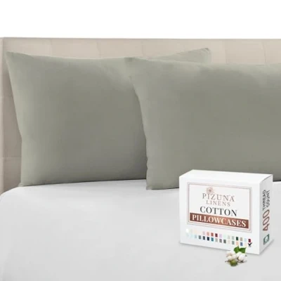 Image of Pizuna 100% Cotton Housewife Pillowcases 2 Pack Silver 48x74cm, 400 Thread Count Long Staple Combed Pillow Cover, Sateen Weave Standard Pillowcase (Cotton of 2)