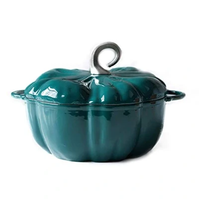 Image of Pumpkin Cast Iron Enamel Pot,Stewpan, 24cm Soup Pot,Casserole 3.76L Saucepan,For Electric Stove, Gas Induction Cooker Blue