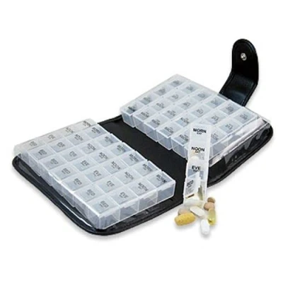 Image of Fortnight Pill Organiser Wallet 14 Day Removable Daily compartments Perfect for Holding Vitamins, Supplements &amp; Medication Ideal The Home Holidays H19xW11.5xD5cm Black Colour