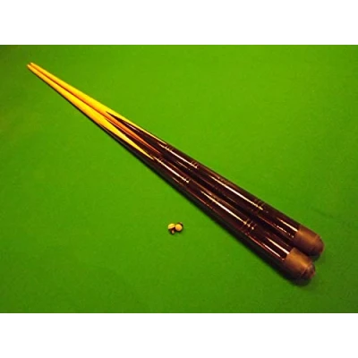 Image of 2 x 36 inch pool / snooker cues + 4 blue chalk; ideal 1st cue for child or tight spots around home tables