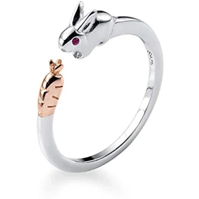 Image of Cute Rabbit Sterling Silver Statement Rings for Women Girls Adjustable Open Animal Stacking Eternity Ring Finger Engagement Wedding Band Jewelry Gifts