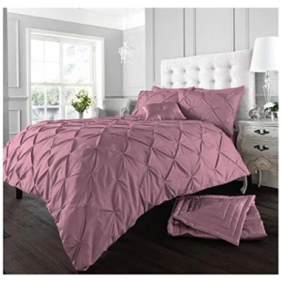 Image of GC GAVENO CAVAILIA Pleated Duvet Cover Sets, Pintuck Bedding Sets King Size, 3 Piece Quilt Comforter Covers Rose