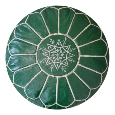 Image of Poufs&amp;Pillows Premium Artisanal Leather Pouffe Handmade Delivered stuffed Ottoman, footstool, floor cushion (Green Olive)