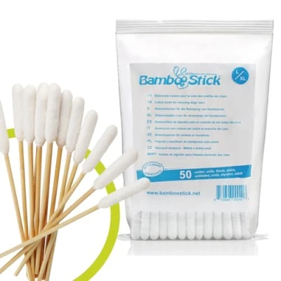 Image of Bamboostick® Pack of 50 Bamboo cotton buds for Medium and Large Dogs Ear cleaner cleaning animals ears Easy to use 100% Natural Designed by a French vet (1)