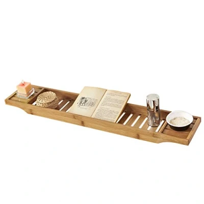 Image of SoBuy® Bamboo Bathtub Rack Caddy Tray Bathroom Shelf Organizer, Length 80cm, FRG212 N