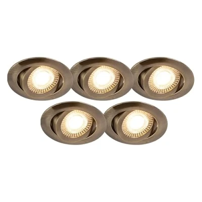 Image of Qazqa Set of 5 Modern Recessed Spotlight I Downlights Bronze incl. LED 3 Step dimmable Mio 1 Way Light Polyester Suitable for Living Room Kitchen Bedroom