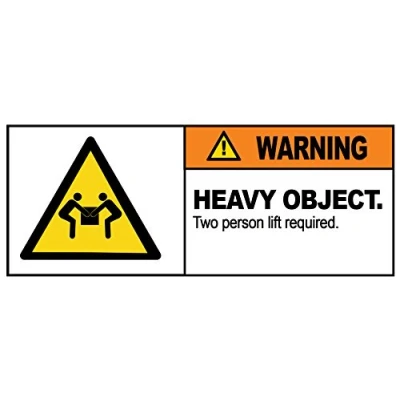 Image of 2 x Warning HEAVY OBJECT Sign Removable Self Adhesive Waterproof Durable Vinyl Label Sticker 225mm 106mm