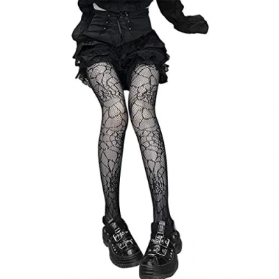 Image of PHILSP Fishnet Pantyhose Gothic Women Black Mesh Spider Web Patterned Tights Stockings