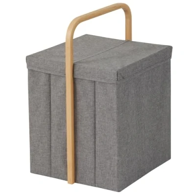 Image of Showerdrape Cotswold Polyester Single Grey Laundry Hamper With Lid &amp; Handle, Neat Bamboo Rim, 56 Litre, Sturdy Baskets For Bedrooms, Tall Bin Lid, 50cm (H) x 36cm (W) 32cm (D)