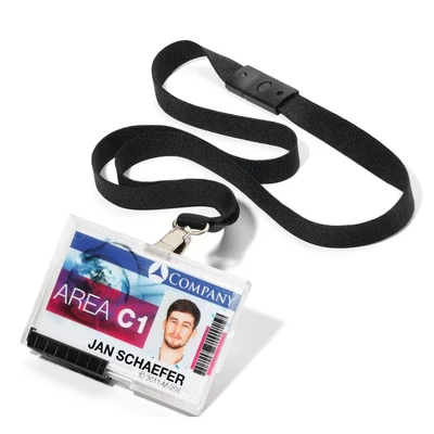 Image of Durable 54 x 87 mm Holds 2 Cards Pushbox Duo with Lanyard Security ID Card Holder Transparent (Pack of 10)