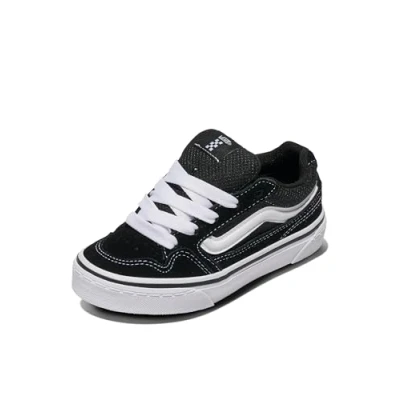 Image of Vans Size 10, Caldrone Sneaker Black &amp; White Girls&#039; Boys&#039; Trainers, Suede Canvas Lace Up Shoes, Unisex Low Top Children&#039;s Lightweight Sports Shoes Active Wear Range (10 UK)