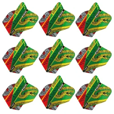 Image of Red DRAGON Yin Yang Double Sided Peter Wright Snakebite &amp; Green Standard Dart Flights 3 Sets Per Pack (9 in total)