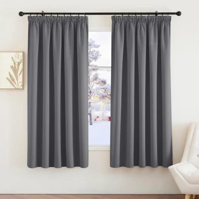 Image of PONY DANCE Grey Blackout Curtains 66x72 Inch for Living Room Pencil Pleat Thermal Insulated with Hooks Track Rail Lounge Darkerning, W66 X L72,