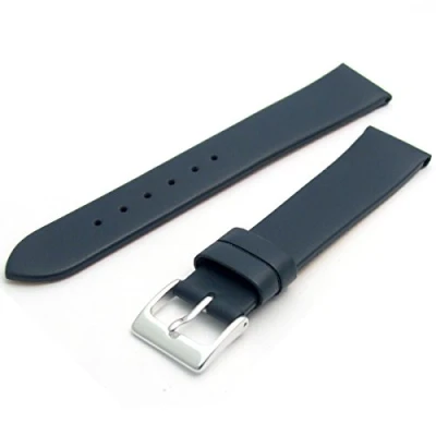 Image of Fine Calf Leather Watch Strap Band 20mm Dark Blue with Chrome (Silver Colour) Buckle. Free Spring Bars (Watch Pins)