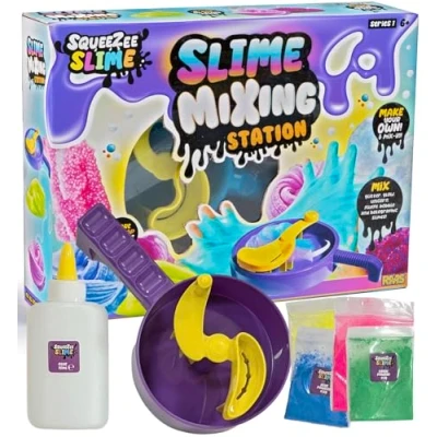 Image of Slime Mixing Station for Kids DIY Making Kit with Handheld Mixer Make Glitter, Glow, Unicorn &amp; Holographic Slimes Includes 4 Storage Eggs, Bobbles, Glow Powder Glitter
