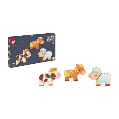 Image of Janod Funny Farm Animals Magnets Wooden Magnetic Early Learning Toy Handling and Dexterity from 18 Months Onwards, J08058