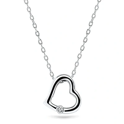 Image of Miore heart necklace with diamond in 9 kt 375 white gold pendant on 45 cm anchor chain