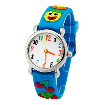 Image of ele ELEOPTION Girl&#039;s Digital Quartz Waterproof 3D Cute Cartoon Round Dial Wrist Watch with Silicone Strap,Pineapple, Blue