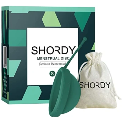 Image of SHORDY Reusable Menstrual Disc (Small) with Storage Bag, Medical Grade Silicone, Soft Period Disc, Medium Flow Kit, Feminine Hygiene &amp; Care Tampons, Pads Cups Alternative (Green)