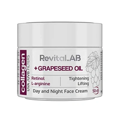 Image of RevitaLAB Day and Night Collagen Anti Ageing Moisturiser, Enriched with Hyaluronic Acid, L Arginine, Retinol, Grapeseed Oil a UVA/UVB Filter, for Ages 50 65, ml