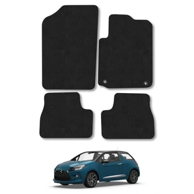 Image of Car Mats Compatible with Citroen DS3 (2010 2016) Tailored Fit Black Carpet Floor Set Accessory Custom 4 Pieces Anti Slip Backing &amp; Binding Trim Edge