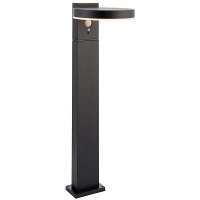 Image of Ebro Modern Solar Powered Dimmable LED Round Bollard Lamp Textured Black, PIR Motion &amp; Day Night Sensors, Warm White, IP44