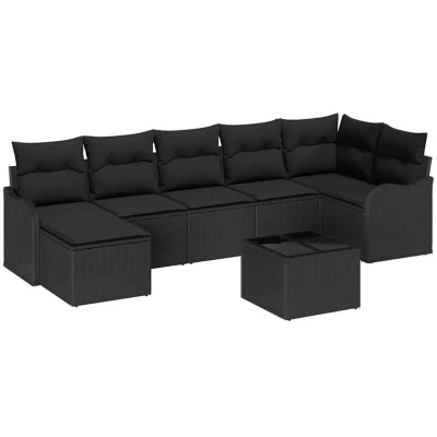 Image of vidaXL 8 Piece Garden Sofa Set with Cushions Beige Poly Rattan