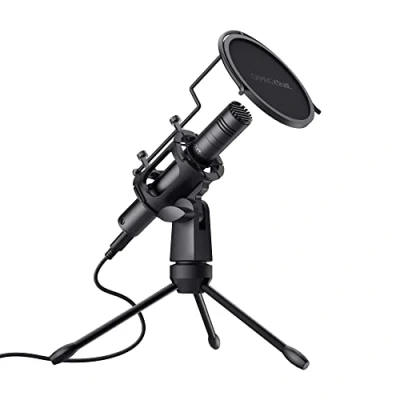 Image of Trust Gaming USB Streaming Microphone GXT 241 Velica Condenser Mic with Tripod Stand and Pop Filter for Computer, Laptop, PC, Podcast, Studio, Singing, Recording, Black