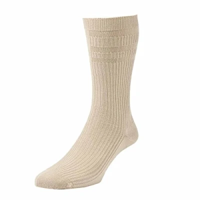 Image of HJ91 Hall MENS SOFTOP Non Elastic Cotton Rich Socks 6 11 Oatmeal