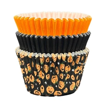 Image of Scrumptious Halloween Pumpkin, Orange and Black Cupcake Cases 36 Greaseproof Paper Spooky for Harry Potter Autumn Themed Party Cakes Bakes