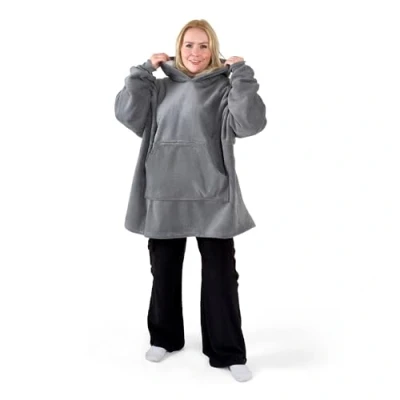 Image of Bravich Oversized Fleece Hoodie Blanket Charcoal. Fluffy Hooded With Super Soft Sherpa Lining For Adults, Men &amp; Women. Wearable Throw, Warm, One Size Fits All.