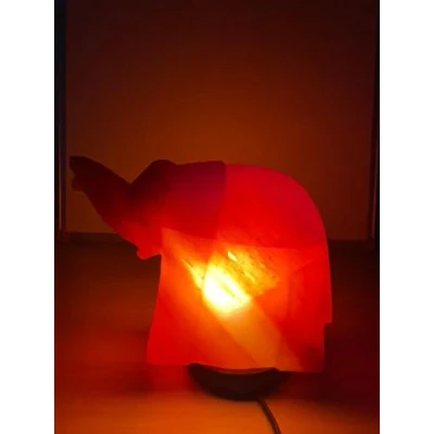 Image of Elephant Salt Lamp Handmade Wood Silhouette Natural Healing IONES Therapeutic 100% Pure Himalayan Pink Crystal Fine Quality (Elephant Himalayan)