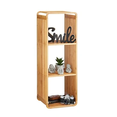 Image of Relaxdays Bamboo Shelf, Rounded Slim Bathroom Rack with Tiers, Square, Natural, HWD: 96x33x33 cm