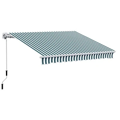 Image of Outsunny 4m x 3(m) Garden Patio Manual Awning Canopy Aluminium Sun Shade Shelter Retractable Green and White