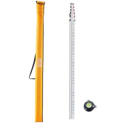 Image of VEVOR Aluminum Grade Rod, 18 Feet/10ths 6 Sections Telescopic Measuring Rod,Double Sided Scale 1/10ft Leveling Rod Stick,Aluminum Alloy Survey w/Bubble Level &amp;Carrying Bag for Houses,Walls,Floors