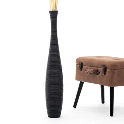 Image of Leewadee Large Black Home Decor Floor Vase Wooden 90 cm Tall Farmhouse Flower Holder For Fake Plant And Pampas Grass