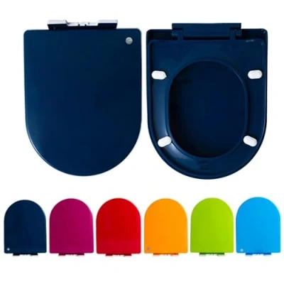 Image of Giural Toilet Seat D Shape, Colored Soft Close with Adjustable Hinge, Quick Release Top Fixed Cover Color Thicked Bathroom Lid,Navy blue