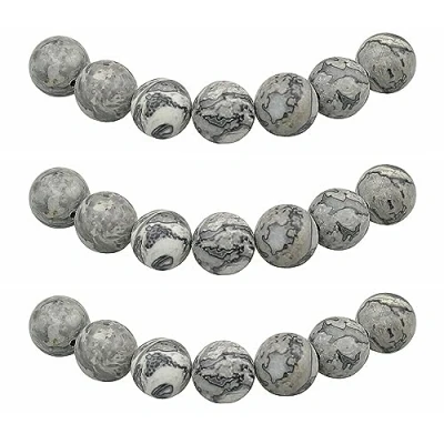 Image of MJDCB Natural Round Stone Beads 10mm Map Loose Gemstone for Jewelry Making Bracelet Necklace 35pcs