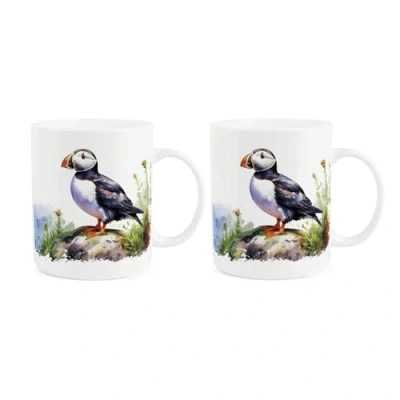Image of Purely Home Puffins Mugs Set Coastal Sea Birds Tea/Coffee Bone China Cups Gift/Present for Bird Lovers of 2