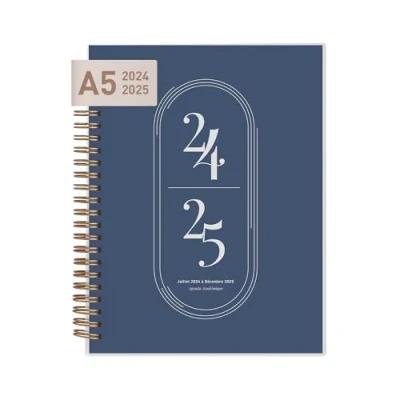 Image of Rileys Planner 2024 2025 Academic Year, 18 Month Weekly &amp; Monthly Agenda Planner, Flexible Cover, Notes Pages, Twin Wire Binding, 20 x 15 cm (Blue, French)