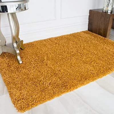 Image of Ochre Mustard Yellow Thick Fluffy Shaggy Carpet Rug Non Shedding Durable Modern Bedroom Lounge Living Room Hallway Kitchen Floor Area Rugs 160cm x 220cm