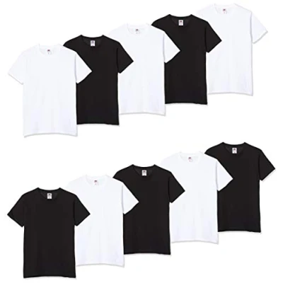 Image of Fruit of the Loom Men&#039;s Heavy Cotton 10 Pack tee T Shirt, Multicolour (White/Black 30/36), X Large (Size:XL) (Pack 10)