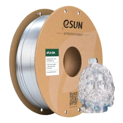 Image of eSUN Silk Metal PLA Filament 1.75mm, Silky Metallic 3D Printer PLA, Dimensional Accuracy +/ 0.05mm, 1KG Spool (2.2 LBS) Printing for Printers, Silver