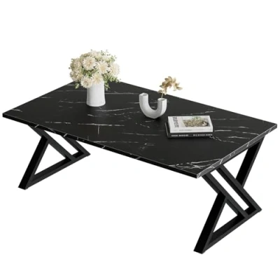 Image of Huhote Coffee Table, Living Room Center Tea Rectangular End Side Table with Black Metal Frame for Bedroom Office, Modern Open Design, 39.3 x 18.9 17.7 IN,