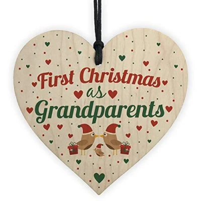 Image of RED OCEAN First 1st Christmas As Grandparents Tree Decoration Bauble Handmade Wooden Heart Gift For NAN Grandad Keepsake