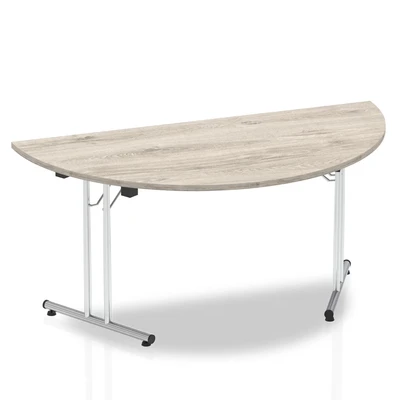 Image of Impulse 1600mm Folding Semi circle Table Grey Oak Top