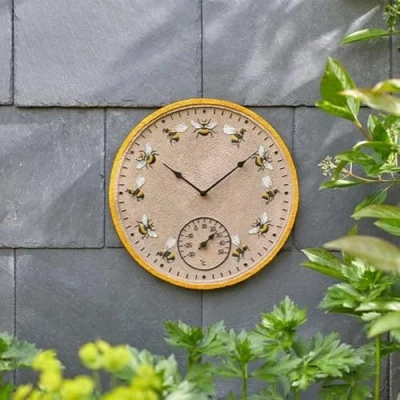 Image of Smart Garden Products 5164018 Outside In Beez Wall Clock and Thermometer, 12&quot;
