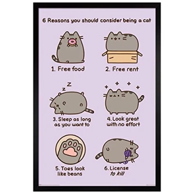 Image of Black Wooden Framed Pusheen Reasons to Be A Cat Maxi Poster 61x91.5cm