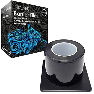 Image of Inksafe Black Protective Adhesive Barrier Film Roll Dispenser, 10cm x 15cm, 1200 sheets/roll Medical, Dental, Tattoo, Beauty