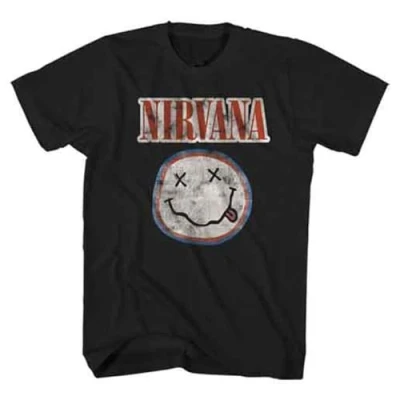 Image of Nirvana Distressed Band Logo T Shirt M Black